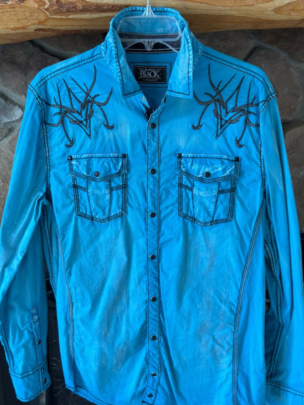 Buckle Black Turquoise Western Shirt with Black Trim